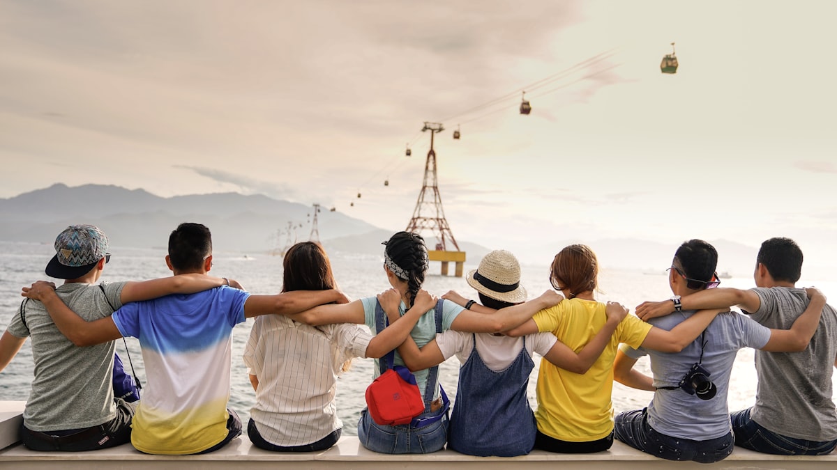 Friends laughing together outdoors